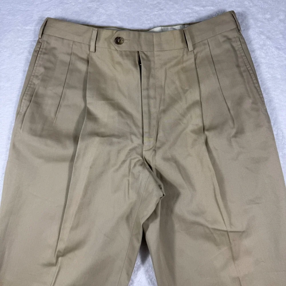 Jos. A. Bank Mens 36x32‎ Khaki Pleated Chino Pants Tan Cotton Cuffed Trousers